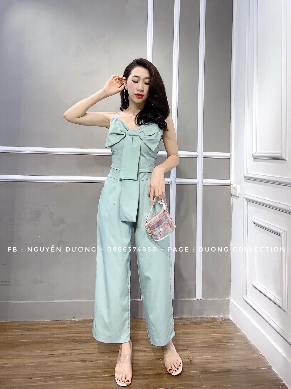 [HCM]Jum nữ áo 2 dầy nơ ngực quần dài ống rộng