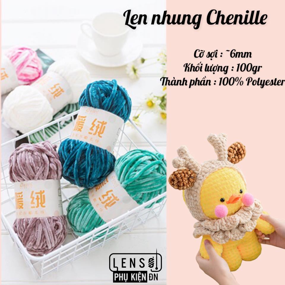 Len nhung Chenille mềm mịn nhẹ 100gr - Mã màu 01 - 21