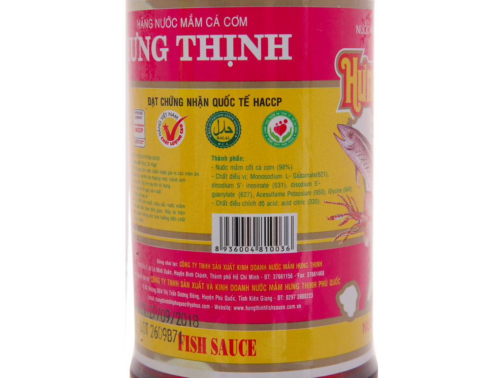 Nước mắm cá cơm nhĩ Hưng Thịnh 38 độ đạm chai 750ml