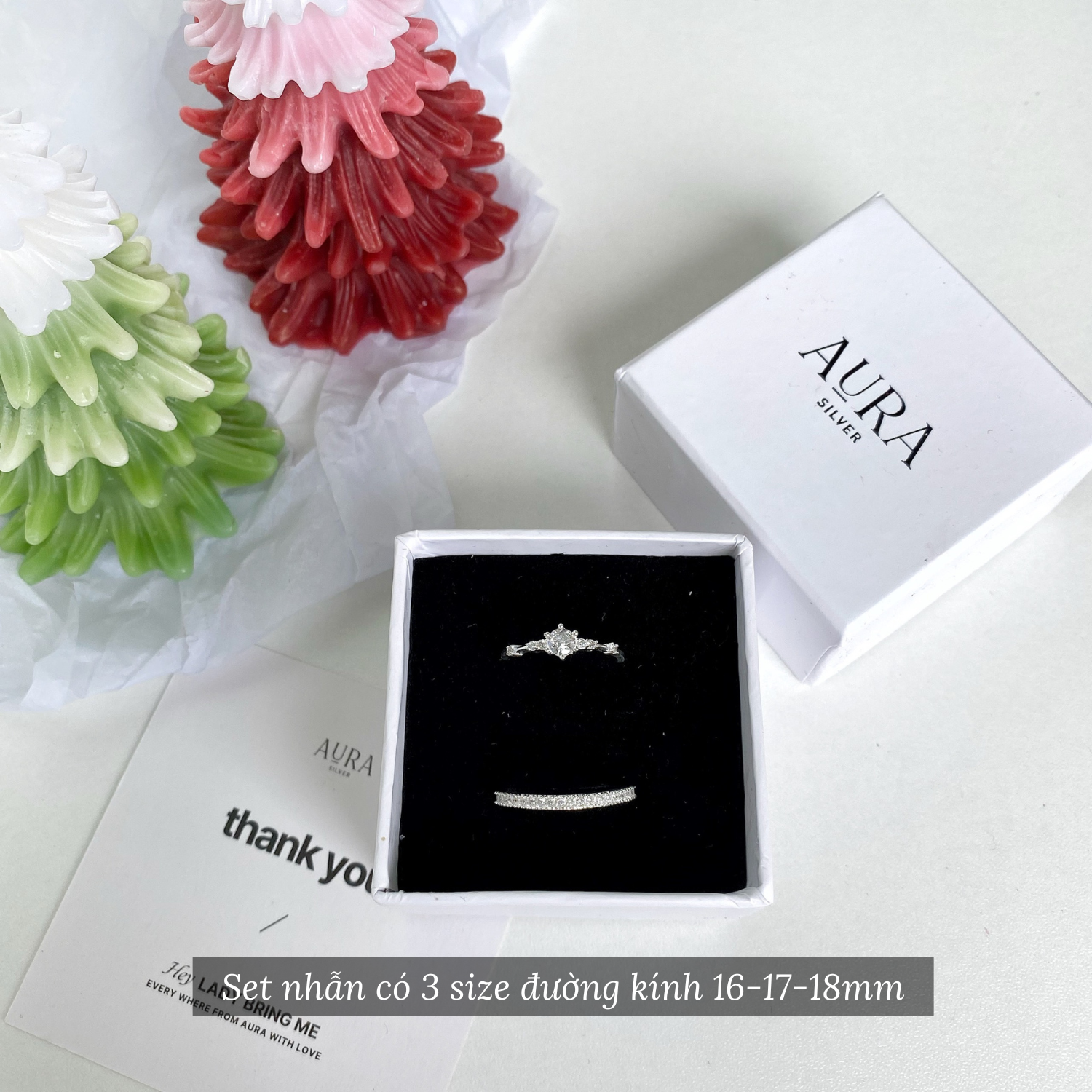 Set nhẫn bạc bạn thân gồm 2 chiếc Aura Silver