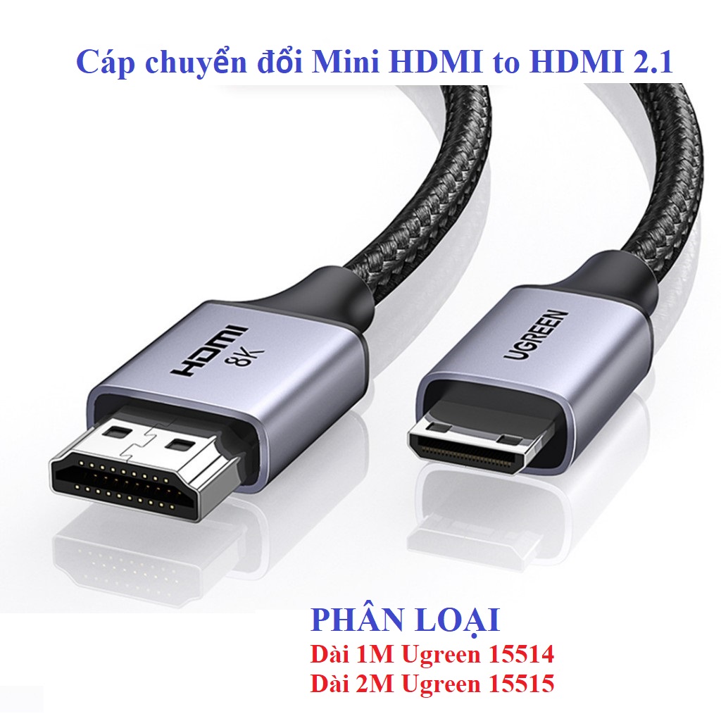 Cáp chuyển đổi Mini HDMI to HDMI 2.1 ( 15514 , 15515 ) Ugreen Chính Hãng