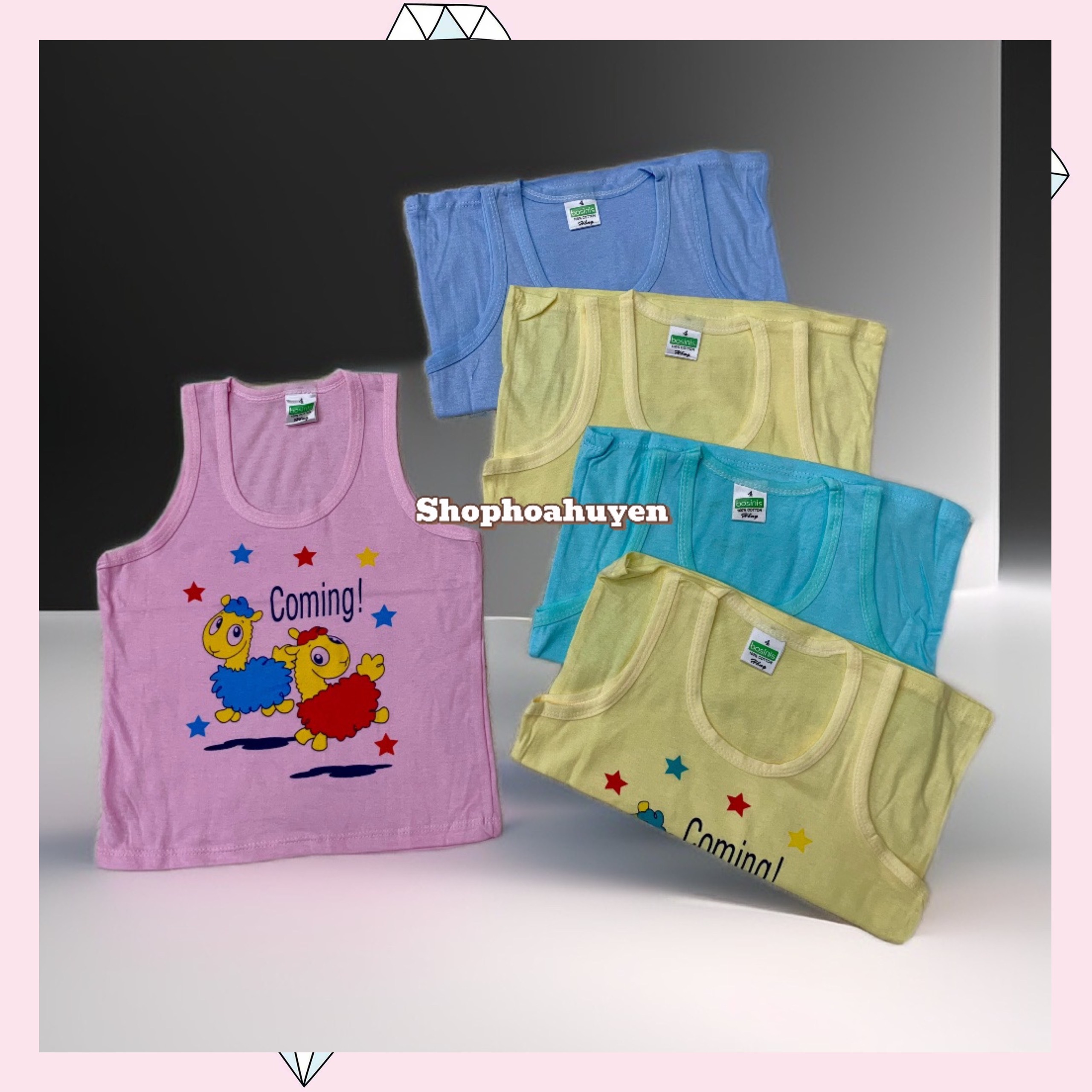 Combo 5 áo ba lỗ cho bé trai bé gái chất vải 100% cotton Bosini size 3-23kg Áo ba lỗ mặc nhà cho bé