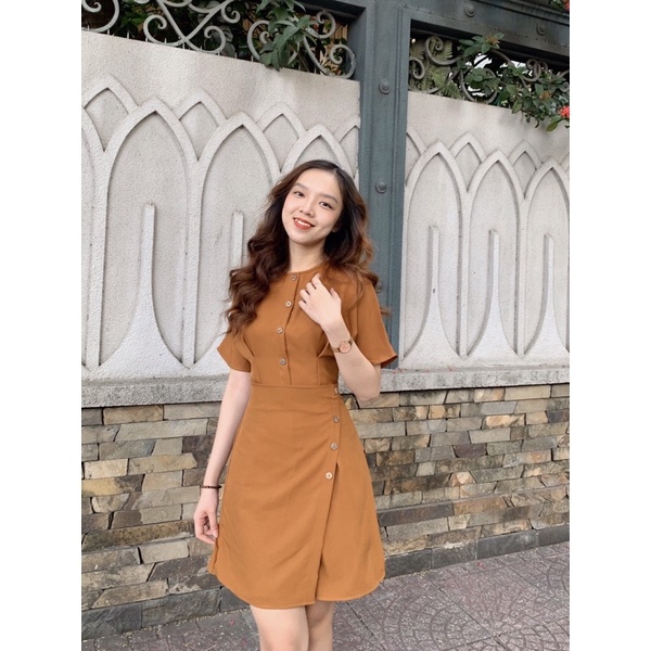 [3-5/8 Hoàn Tiền 25%]Đầm đắp chéo nút dừa