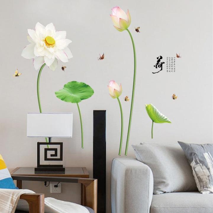 Sticker Tranh Dán Tường,  Decal dán tường kết hợp Sen Trắng SK9272 + SK9272