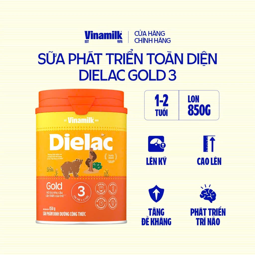 (Mẫu Mới) Sữa Bột Vinamilk Dielac Gold 3 850g.