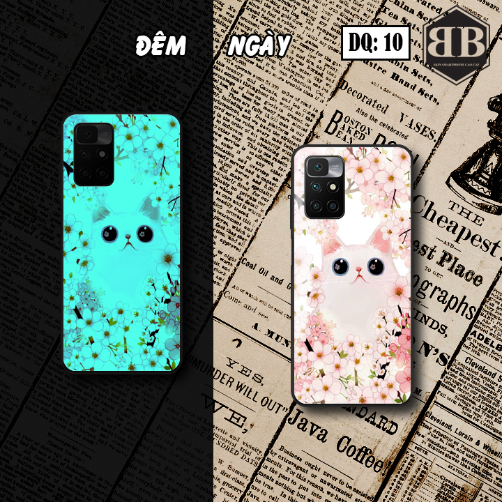 Ốp lưng kính Dạ Quang Xiaomi Redmi 10 phát sáng trong đêm cute hạt me