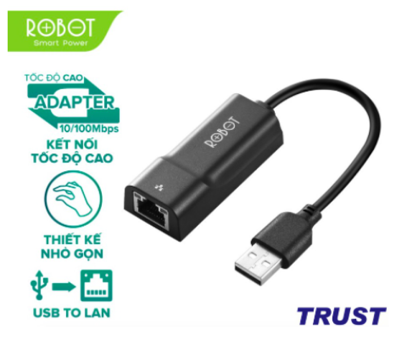 12.12 Hot Deals - Thiết Bị Chuyển Đổi Ethernet Adapter ROBOT EA10 USB 2.0 to LAN Tốc Độ 10/100Mbps