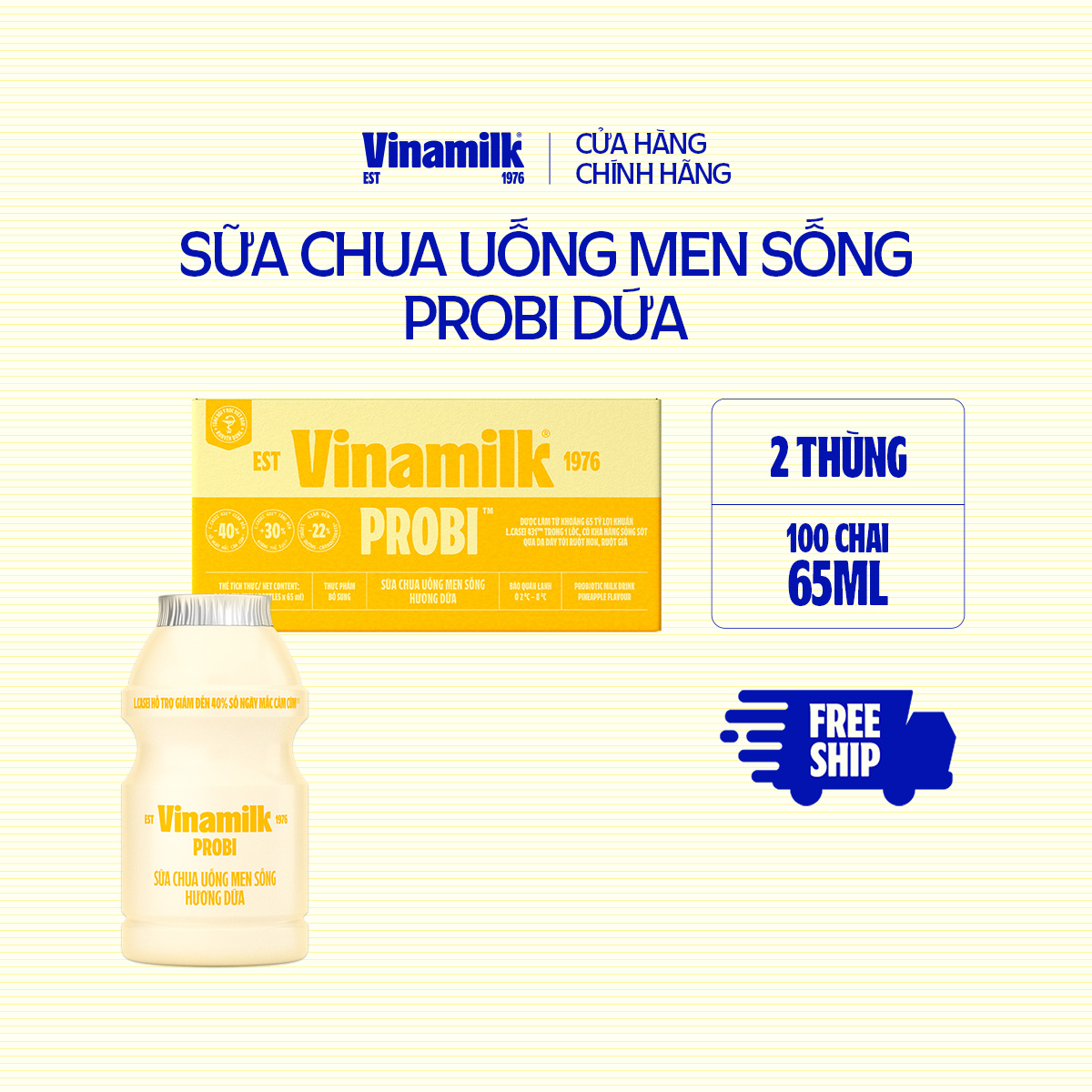 2 Thùng Sữa chua uống Probi Dứa chai 65ml 50 chai/thùng