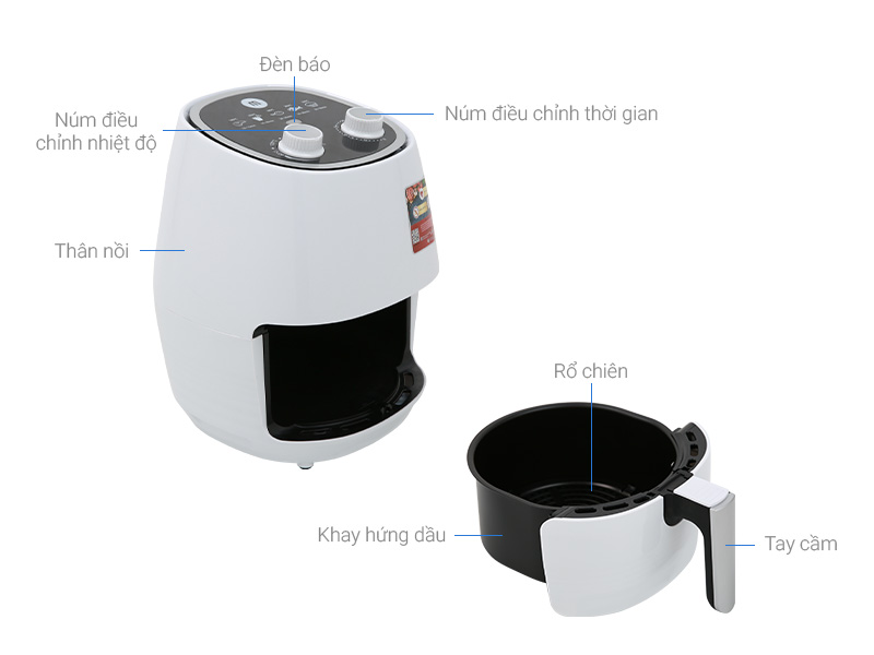 Nồi chiên không dầu Mishio MK155 3.5L - Màu trắng