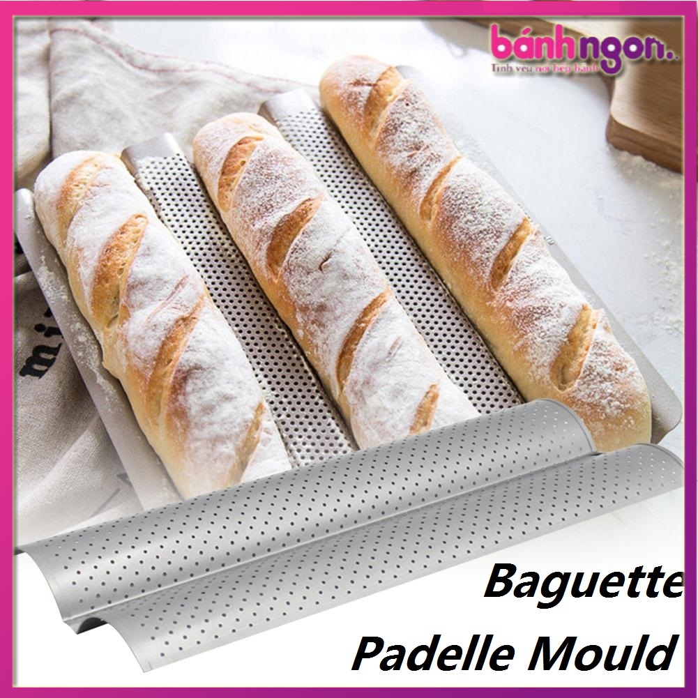 Khuôn Baguette Đục Lỗ Chống Dính Khuôn Nướng Bánh Mì Pháp 3/4 Ổ Bánh, Khay Nướng Bánh Mì