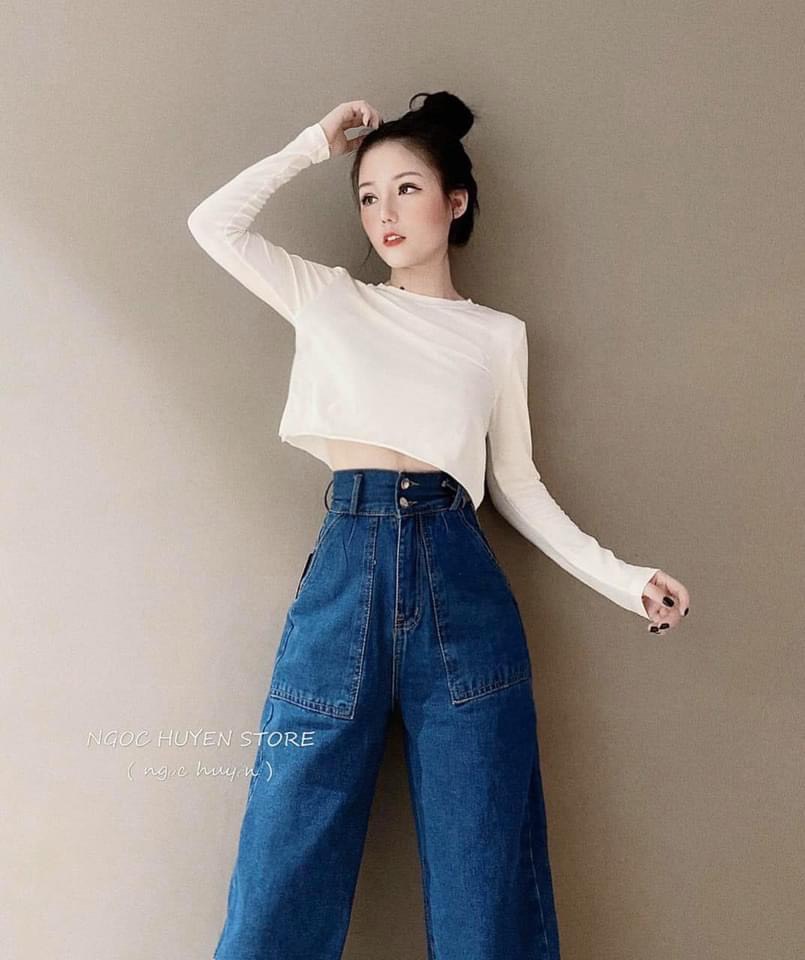 BAGGY JEANS 2 NÚT ỐNG RỘNG