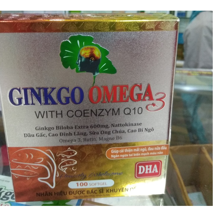 Viên uống hoạt huyết dưỡng não GINKGO OMEGA 3 - Giúp hoạt huyết, tăng cường tuần hoàn não , giảm rối loạn tiền đình , giảm đông máu - hộp 100 viên