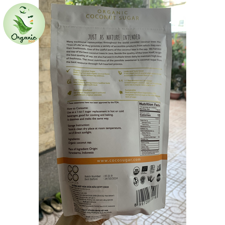 Đường mật hoa dừa hữu cơ PT CoCo 454g , Hộp 50 gói x4gr