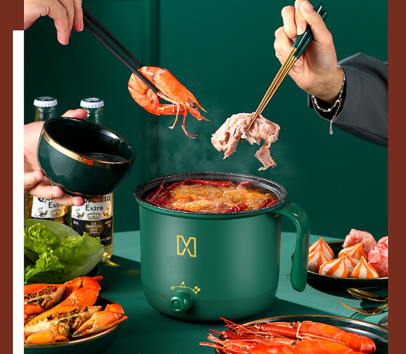 Nồi Điện Mini Hai Tầng Đa Năng Tặng Kèm Khay Hấp có thể Chiên, Xào, Nấu ăn
