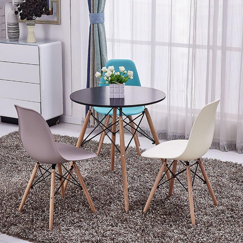 Bàn tròn Eames chân đan , mặt gỗ phủ composite cao cấp , Phong cách Scandinavian