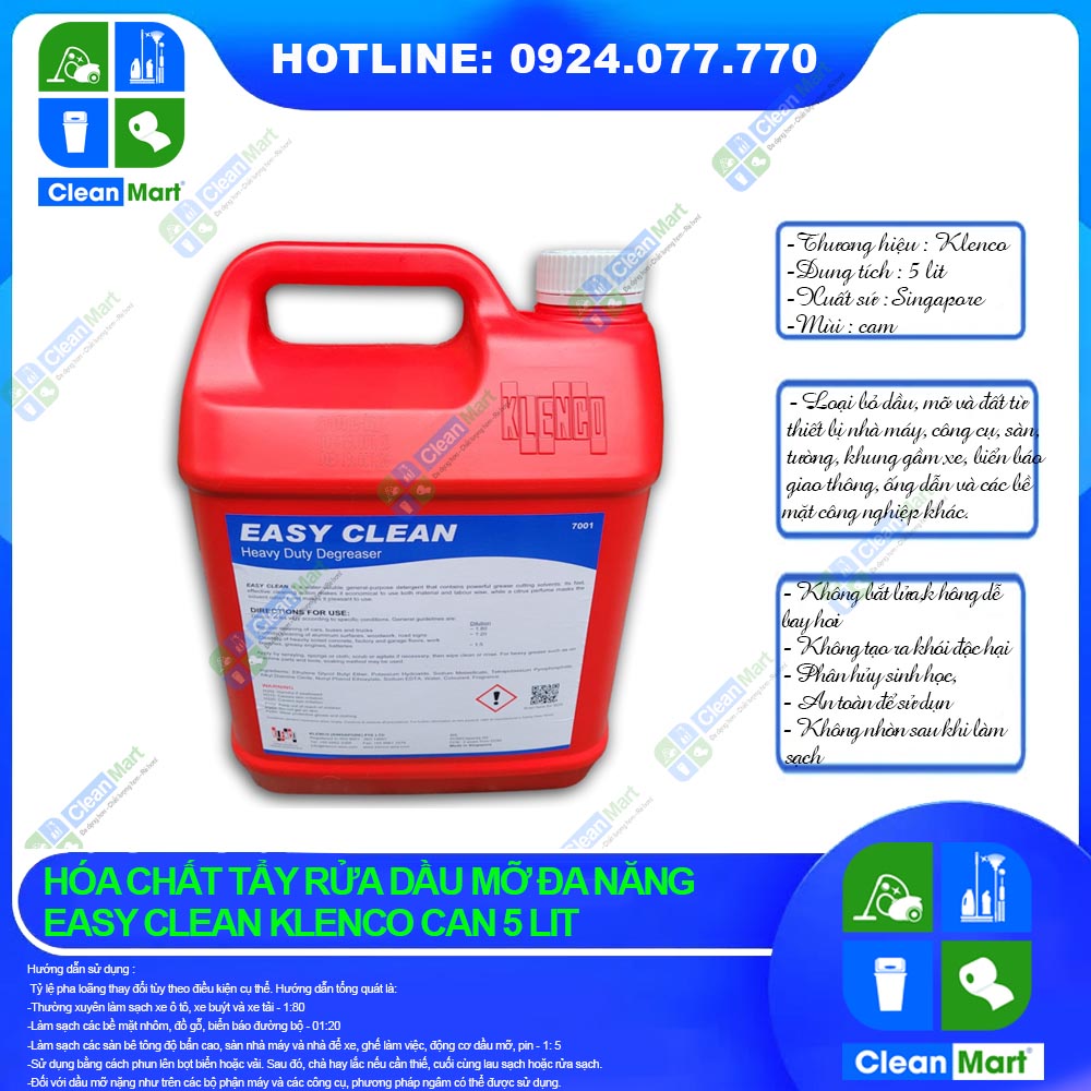 Hóa chất tẩy rửa dầu mỡ đa năng easy clean can 5lit- clean mart