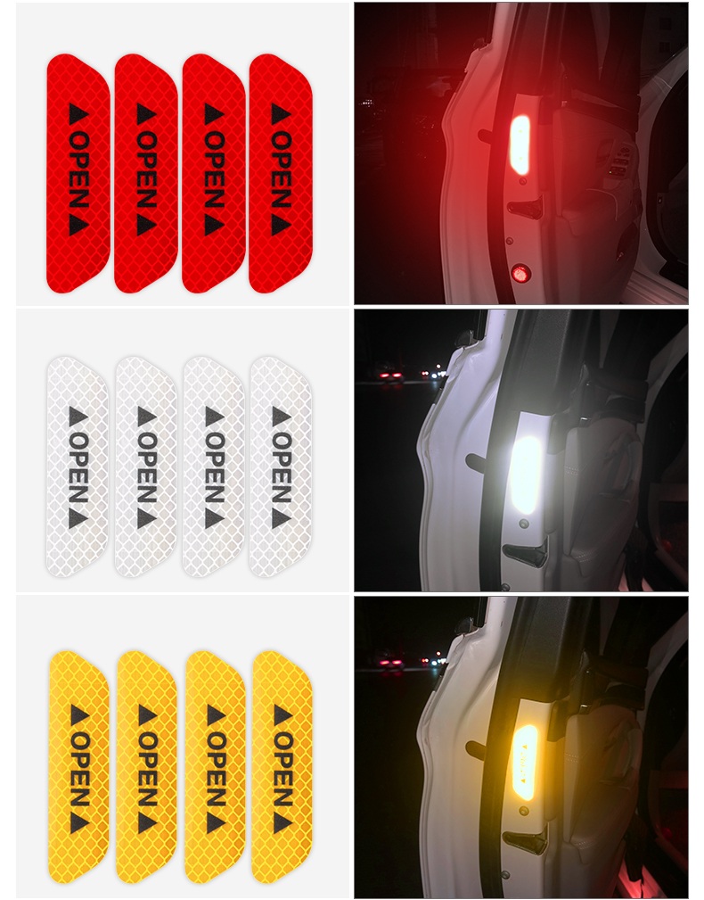 Bộ 4 Miếng Decal Phản Quang Dán Cánh Cửa Ô Tô OPEN Cao Cấp AZONE