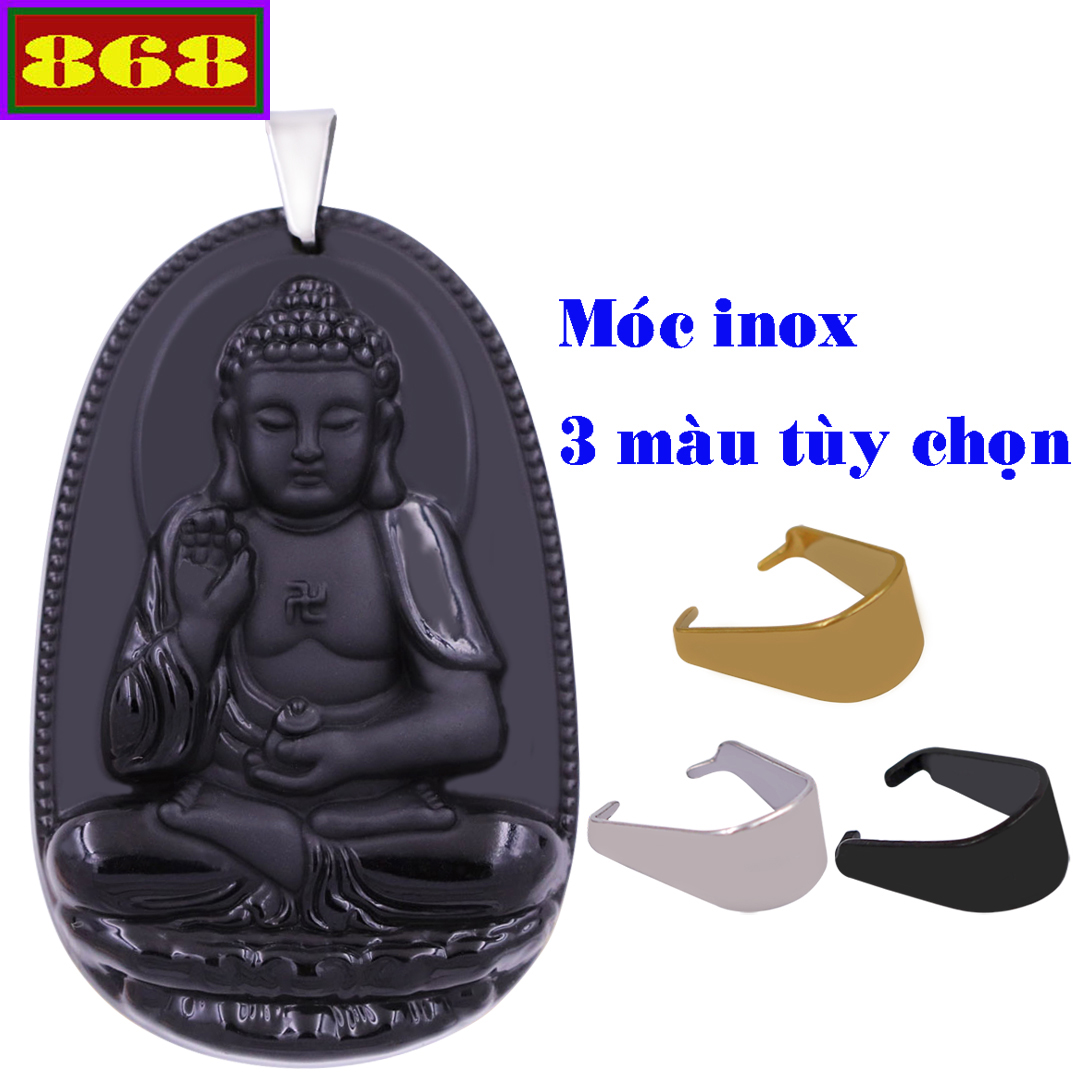 Mặt Phật A Di Đà size lớn 6cm - Đá thạch anh đen -Hộ mệnh tuổi Tuất, Hợi - Mặt Phật Size lớn phù hợp cho nam