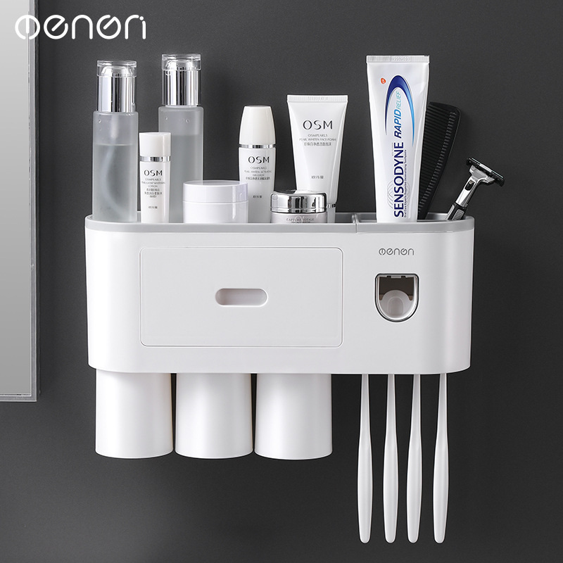 Kệ Để Bàn Chải Đánh Răng, Bộ Nhả Kem Đánh Răng Tự Động Kèm Cốc Thông Minh Dán Tường