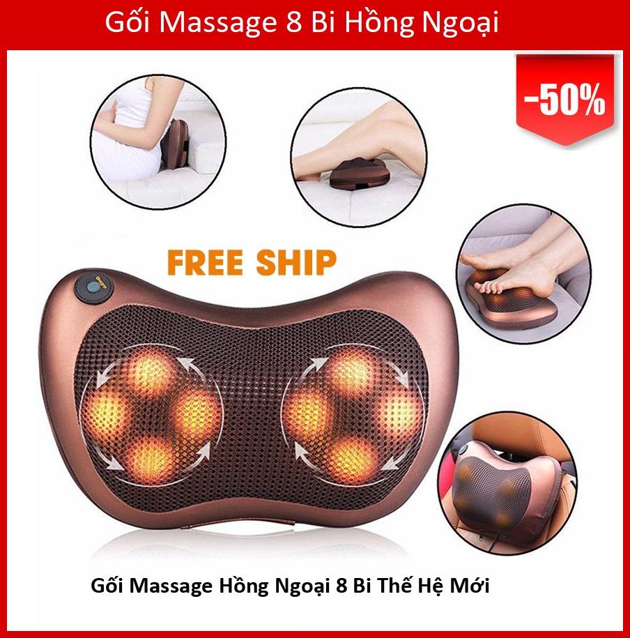 Gối massage hồng ngoại đa năng 8 bi đa chiều giúp xua tan mệt mỏi, máy massage lưng hồng ngoại, máy massage hồng ngoại 8 bi