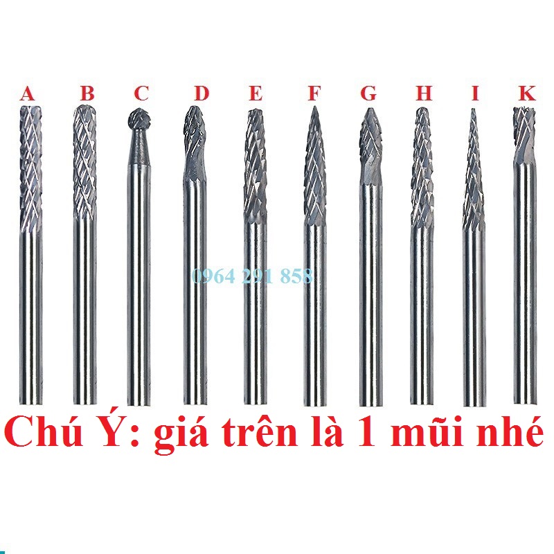 Mũi mài khắc hợp kim trục 3mm 3X3mm - mũi khắc tỉa chi tiết - điêu khắc gỗ