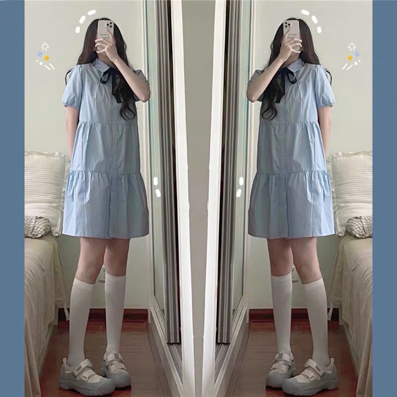 (Oldschoolcloth)ĐẦM SƠ MI BABYDOLL XANH BLUE (video)