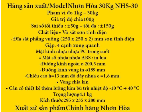 Cân đồng hồ Nhơn Hòa 30Kg NHS-30