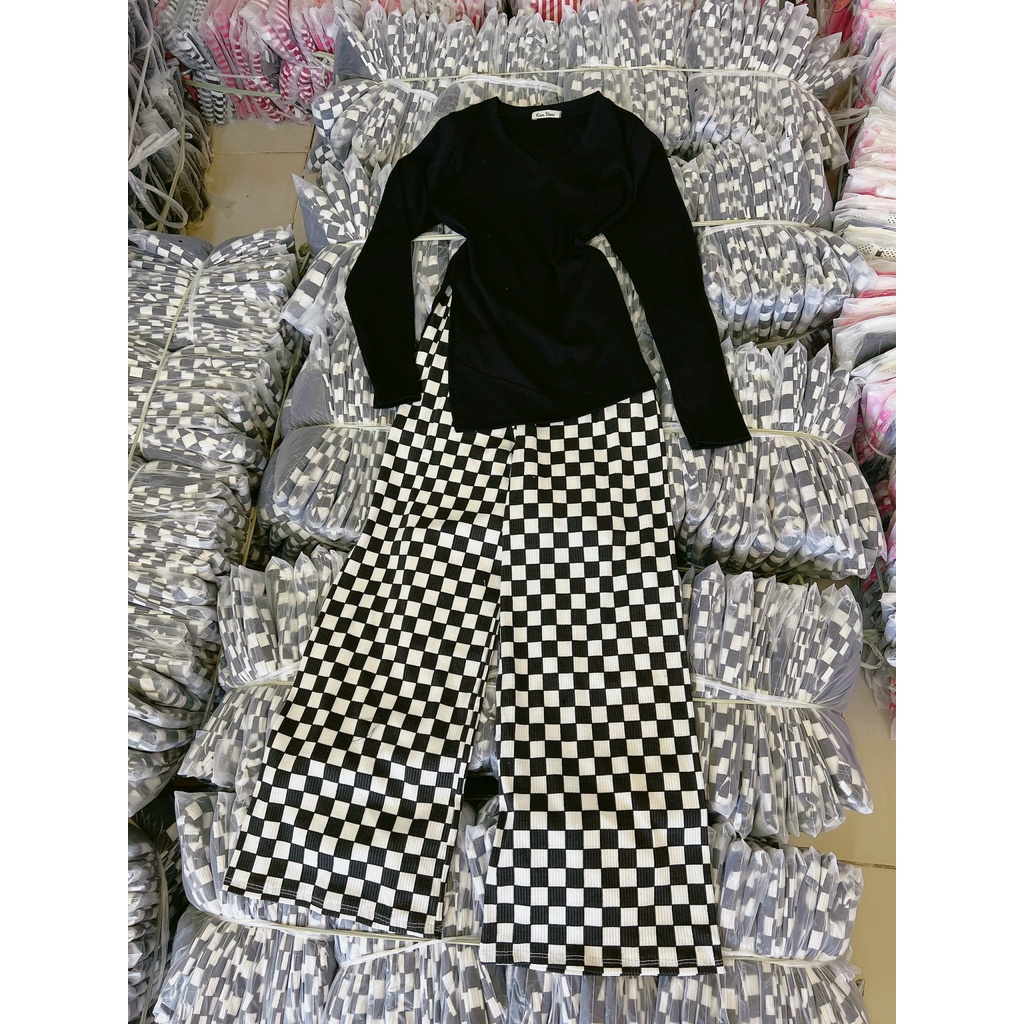 Set đồ bộ thun gân quần dài ống rộng (đồ bộ nữ, đồ mặc nhà nữ, đồ ngủ nữ, set đồ bộ nữ,đồ bộ thun gân nữ)