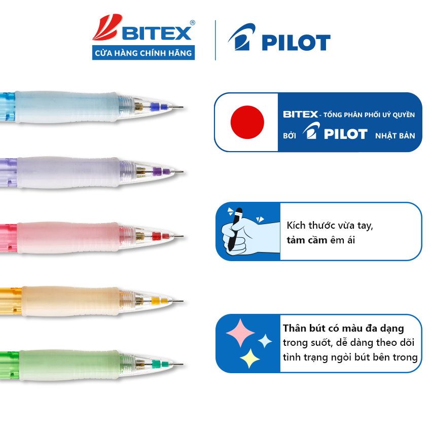 Bút chì bấm Pilot Super Grip Neon H-185 ngòi 0.5mm