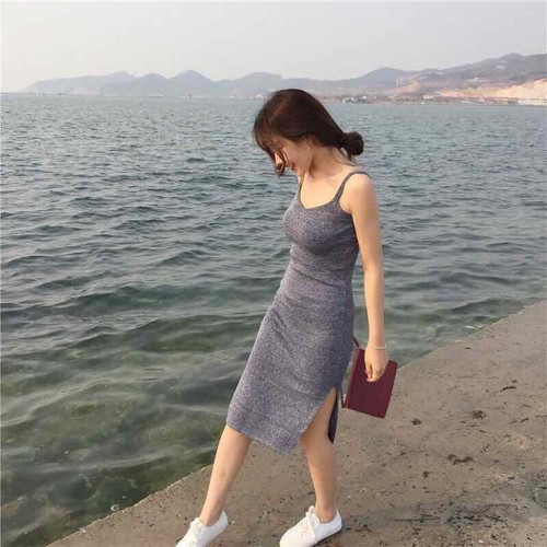 Váy body 2 dây xẻ đùi - đầm body 2 dây - váy 2 dây chuẩn phom tôn dáng - CHENS