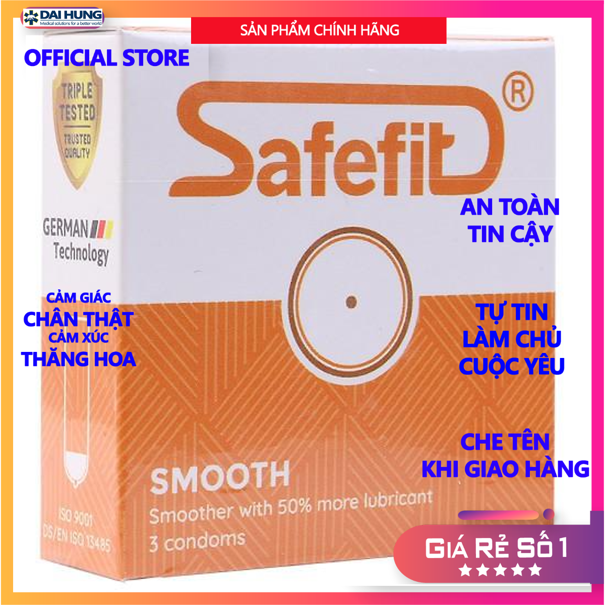 Bao cao su mỏng Nhiều chất bôi TRƠN - SafeFit Smooth - 12 chiếc - 3 chiếc