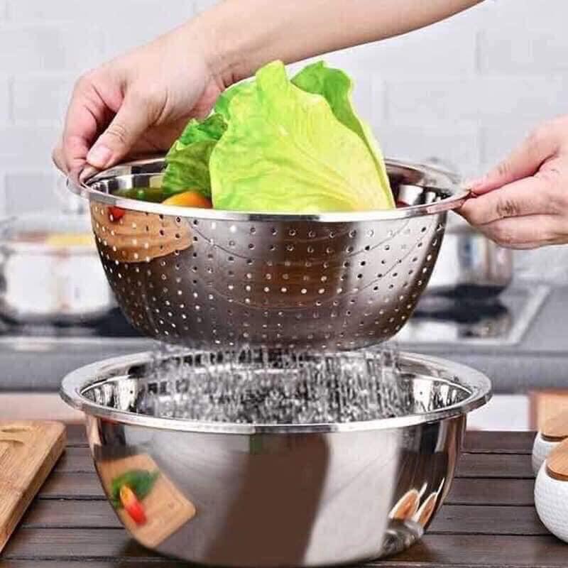 Set 5 món rổ và thau inox đa năng