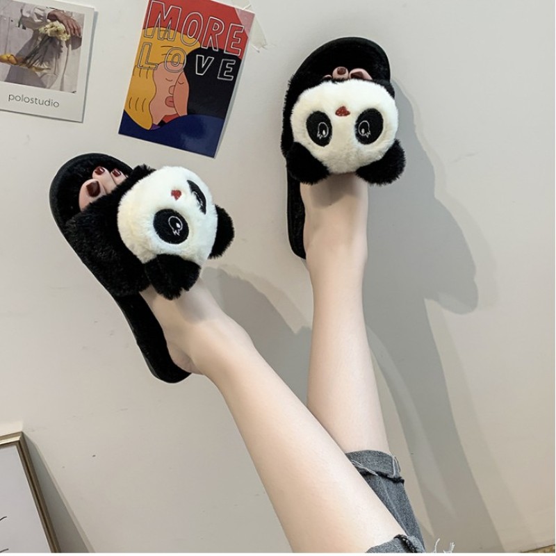 Dép lông gấu trúc thu đông cực xinh MSPDL08 Giayxinhstore, thiết kế thời trang, sang trọng, đường may tỉ mỉ chắc chắn, dễ kết hợp với các trang phục khác giá rẻ