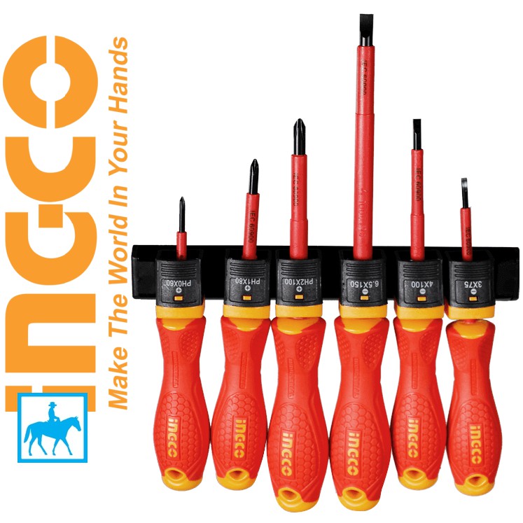 Bộ 6 tua nơ vít cách điện có nam châm Insulated Screwdriver INGCO Hkisd0608 điện Sài Gòn