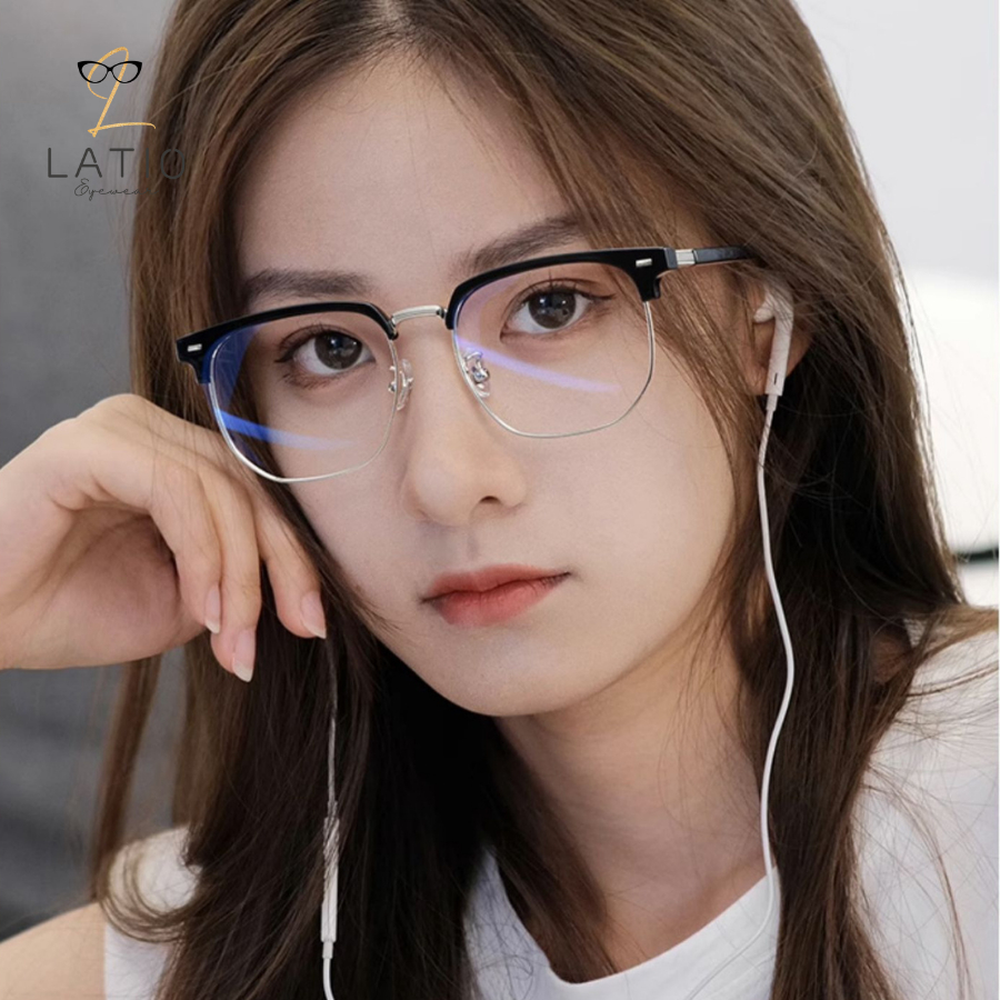 Gọng kính cận nam nữ LATIO, mắt kính gọng vuông tròn kim loại thời trang cao cấp chống ánh sáng xanh chống tia UV - KM66