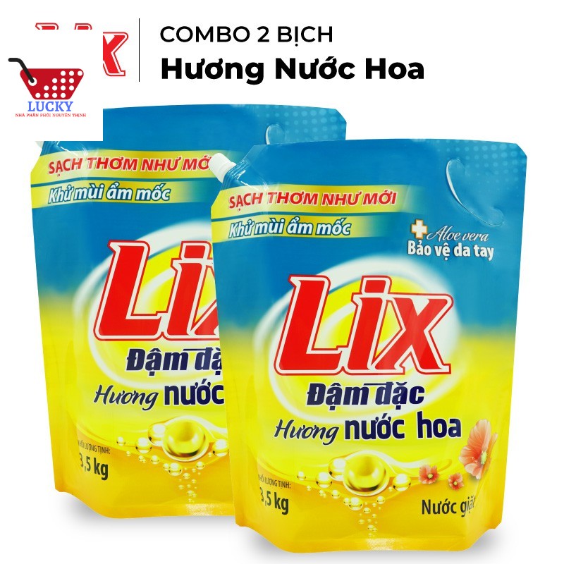 ComBo 2 Túi Nước Giặt Lix (2 Túi x3.5Kg ) Đậm Đặc Hương Nước Hoa - Tẩy Sạch Vết Bẩn Cực Mạnh, Sạch Thơm, Khử Mùi Ẩm Mốc