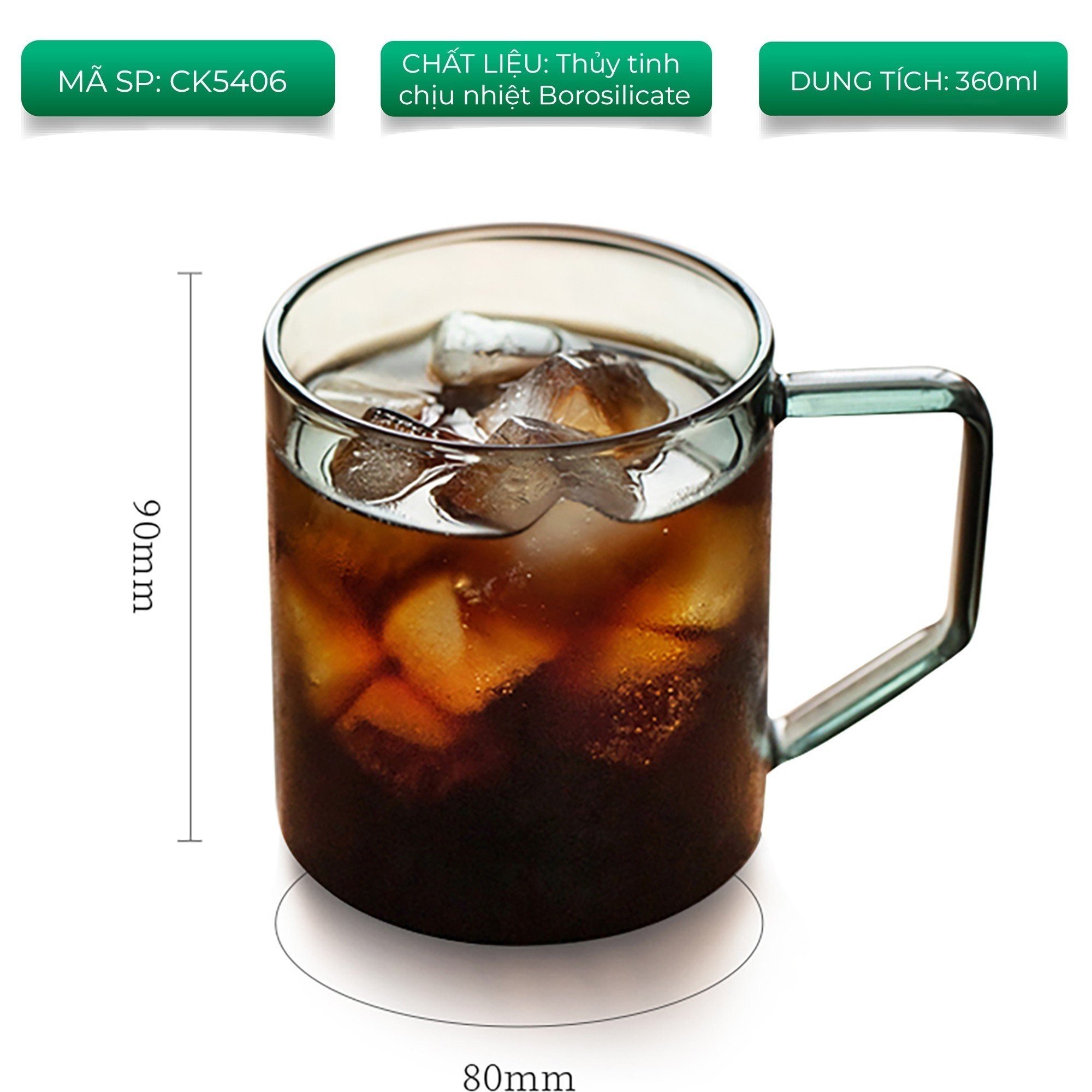 [HCM]Ly thủy tinh uống trà cà phê 360ml Cafede Kona