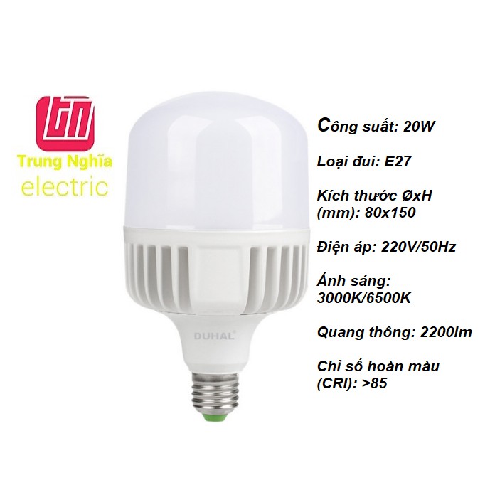 [GIÁ HỦY DIỆT] BÓNG ĐÈN LED TRỤ CAO CẤP DUHAL 20W