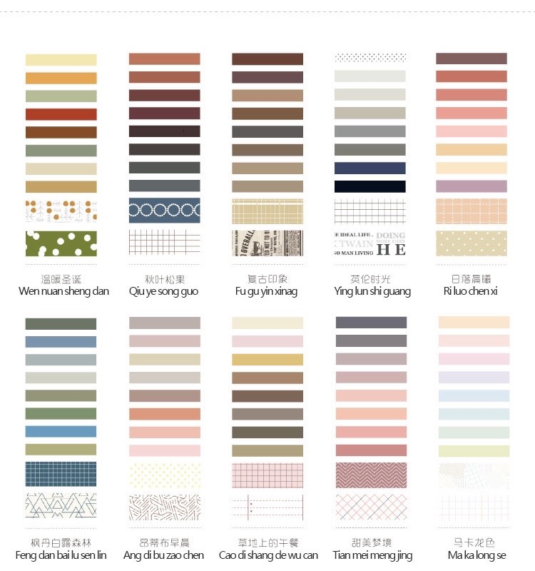 Set 10 cuộn washi tape phong cách vintage, basic Canarystore54