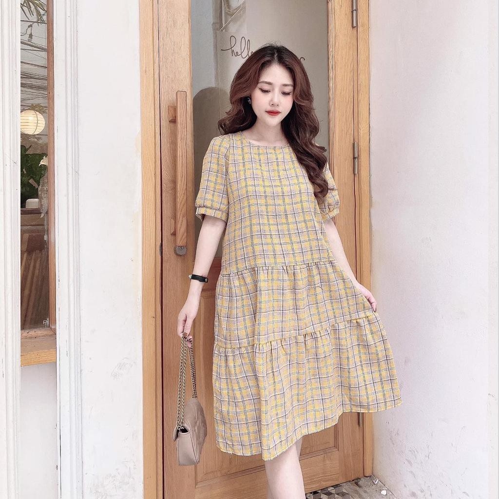Váy bầu mùa hè - đầm bầu suông màu vàng đuôi cá  freesize tới 70kg