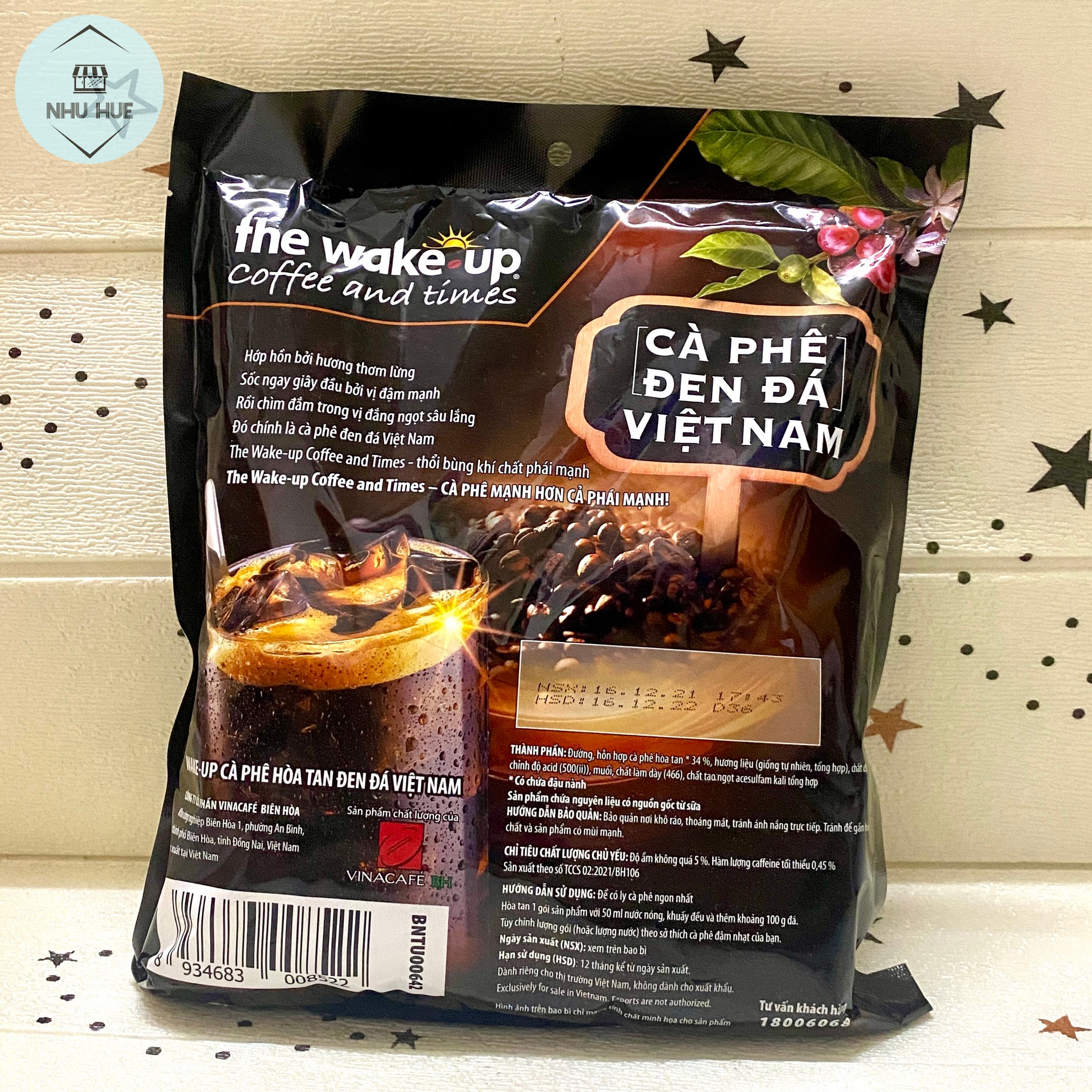 Cafe Wake up đen đá Vinacafe (Túi 35 gói x 16g)