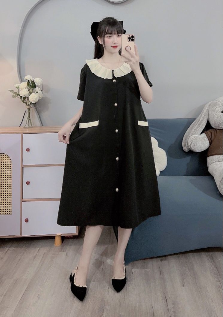 (Đủ size từ45-100kg)Váy bầu bigsize công sở phối cổ nơ