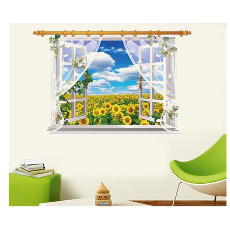 Decal dán tường cửa sổ hoa hướng dương