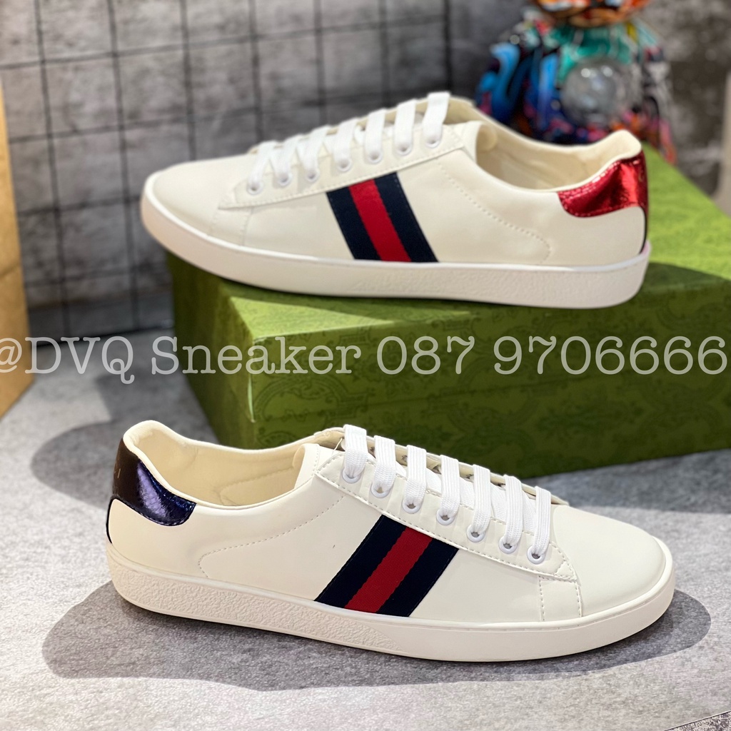 Full bill box pk +hộp bảo vệ Giày thể thao gucci ACE trắng 3 sọc trơn nam