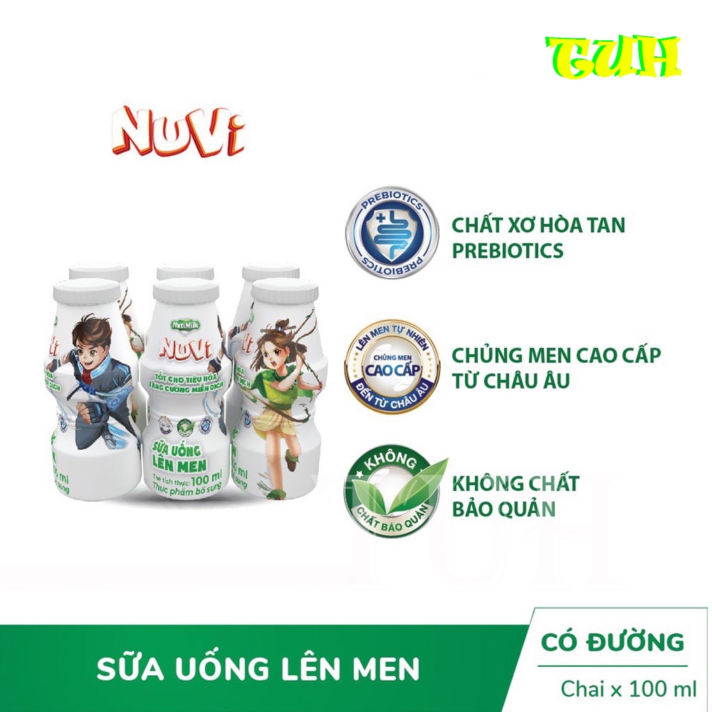 Lốc 6 Chai Nuvi Sữa Chua Uống Lên Men Chai 100ml-TUH