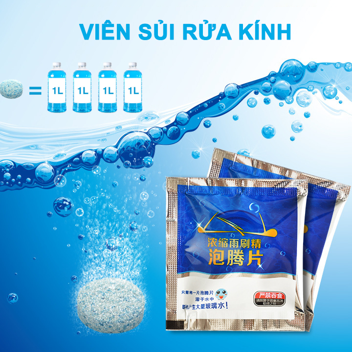 COMBO 100 Viên Sủi Rửa Kính - Nước Rửa Kính - Viên Rửa Kính - Viên Xủi Rửa Kính - Viên Sủi Rửa Kính Xe Ô tô - Chăm Sóc Kính Xe Hơi - 1 Viên = 4 Lít