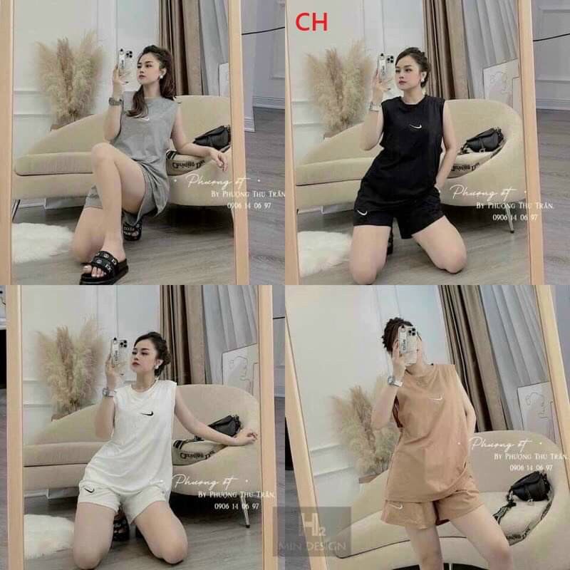 Bộ thể thao nữ 3 món áo tanktop, quần sooc và áo quây cá tính