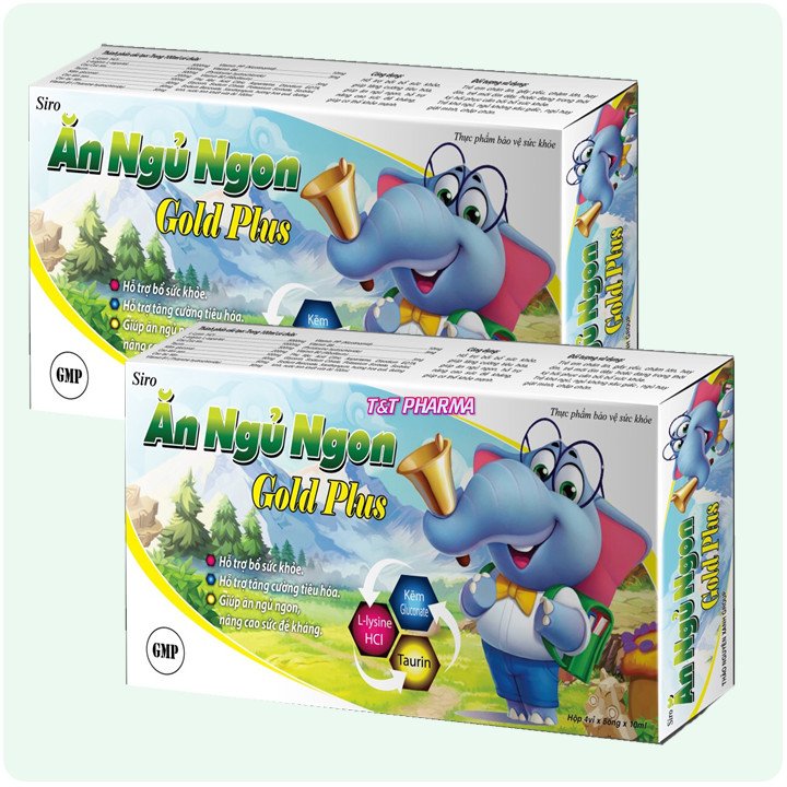 Siro Giúp Bé Ăn Ngủ Ngon Gold Plus - Bổ Sung Kẽm, Taurin, Vitamin Giúp Bé Tăng Sức Đề Kháng, Tiêu Hóa Khỏe - Hộp 20 ống x 10ml Chuẩn GMP- mẫu con voi kèn