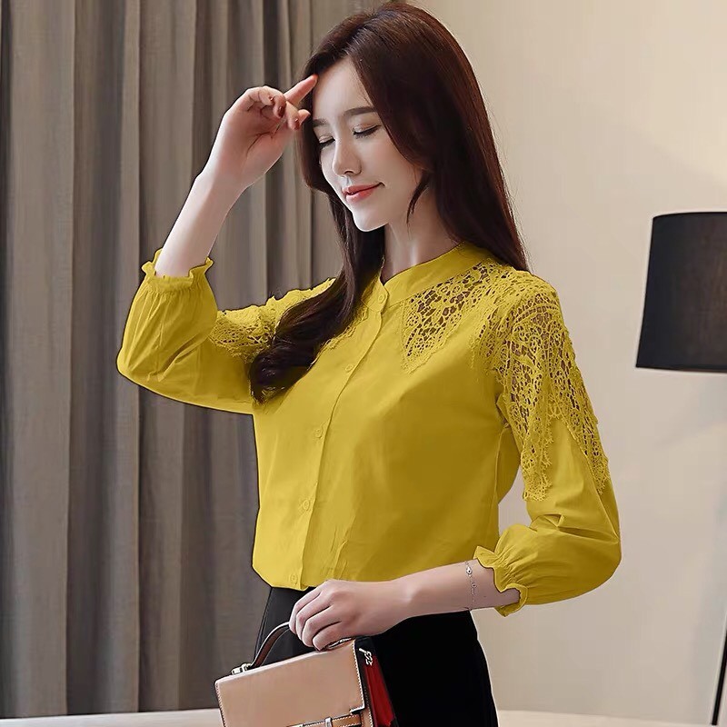 Áo cổ trụ ren vai