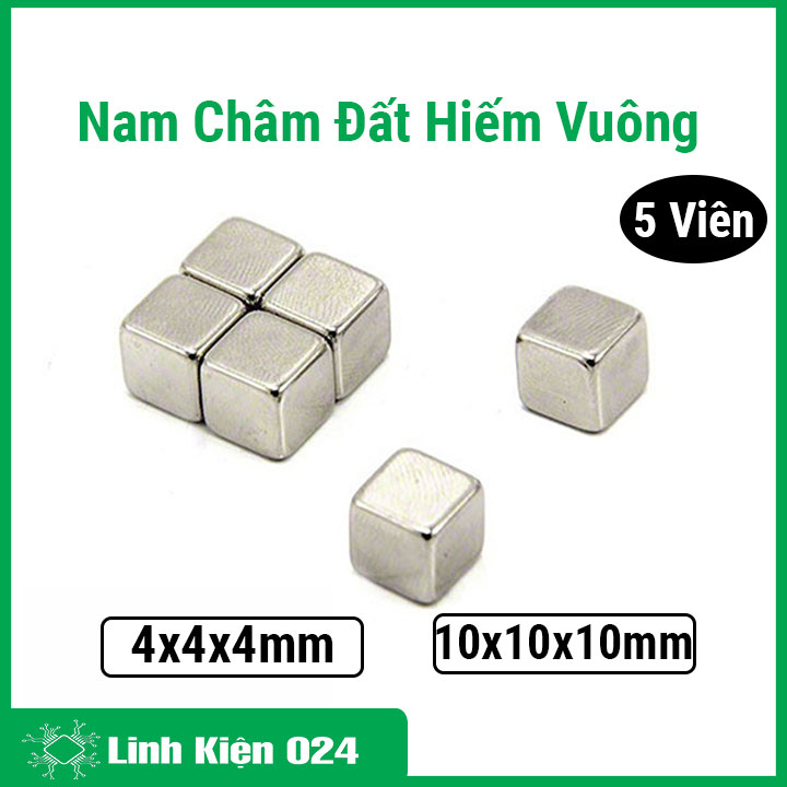 Bộ 5 nam châm đất hiếm vuông 4x4x4mm / 10x10x10mm từ tính siêu mạnh